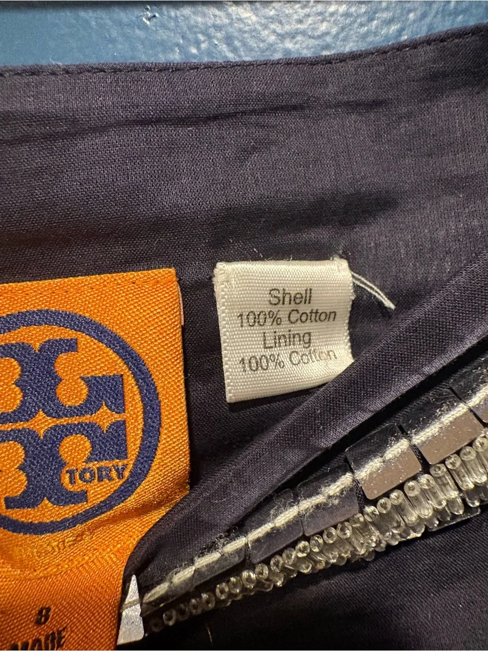 Tory Burch Navy & Silver Sequin Midi Skirt GUC